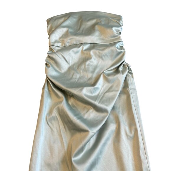 BHLDN Anthropologie Strapless Green Satin Dress Ruched Knee Length Size Med NWT - Picture 4 of 13